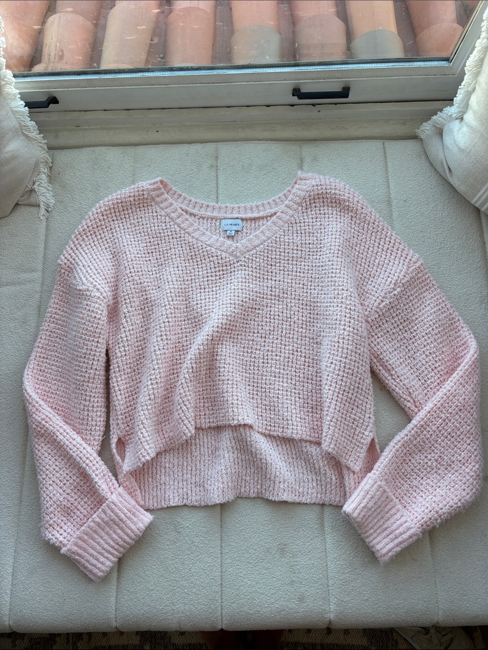 Light Pink Waffle Knit Sweater